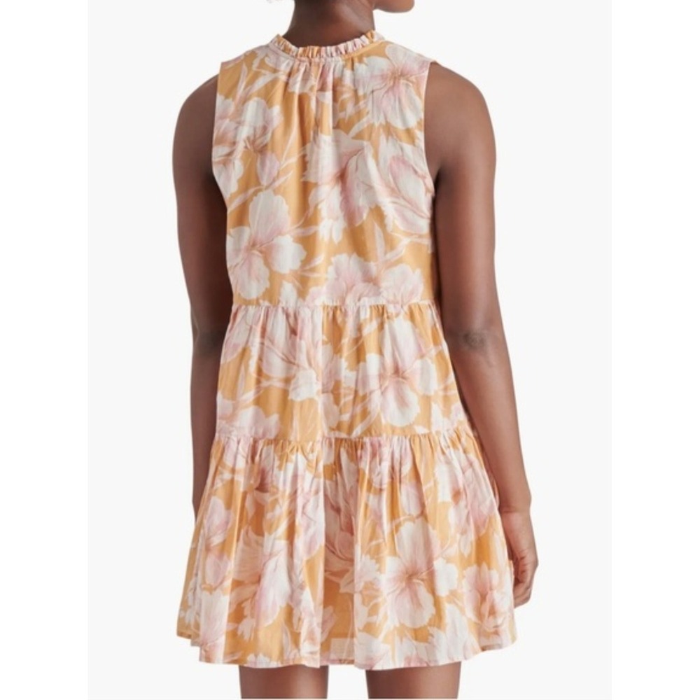 Steve Madden Cotton Babydoll Midi Dress Sz L Peachy Floral Tiered Cottage Beachy - Picture 2 of 8